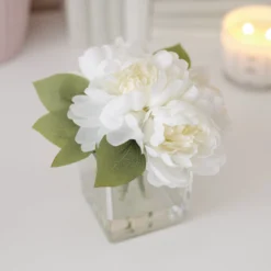 19cm White Roses Artificial Plant In Clear Square Glass Vase -Gardens and Outdoor 19cm white roses artificial plant in clear square glass vase5010795682690 01i