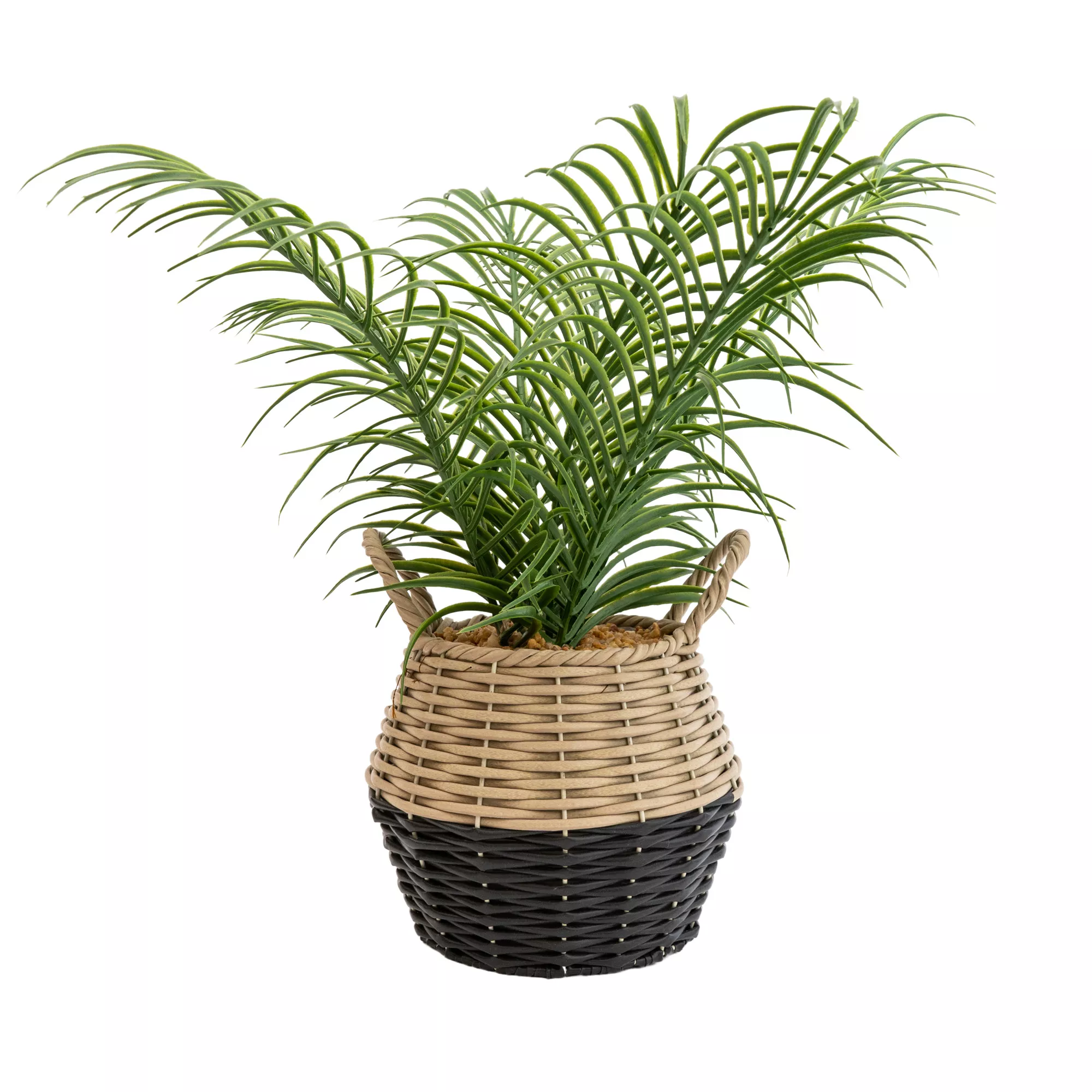 20cm Palm Artificial Plant In Natural Wicker Basket 3 20cm Palm Artificial Plant In Natural Wicker Basket