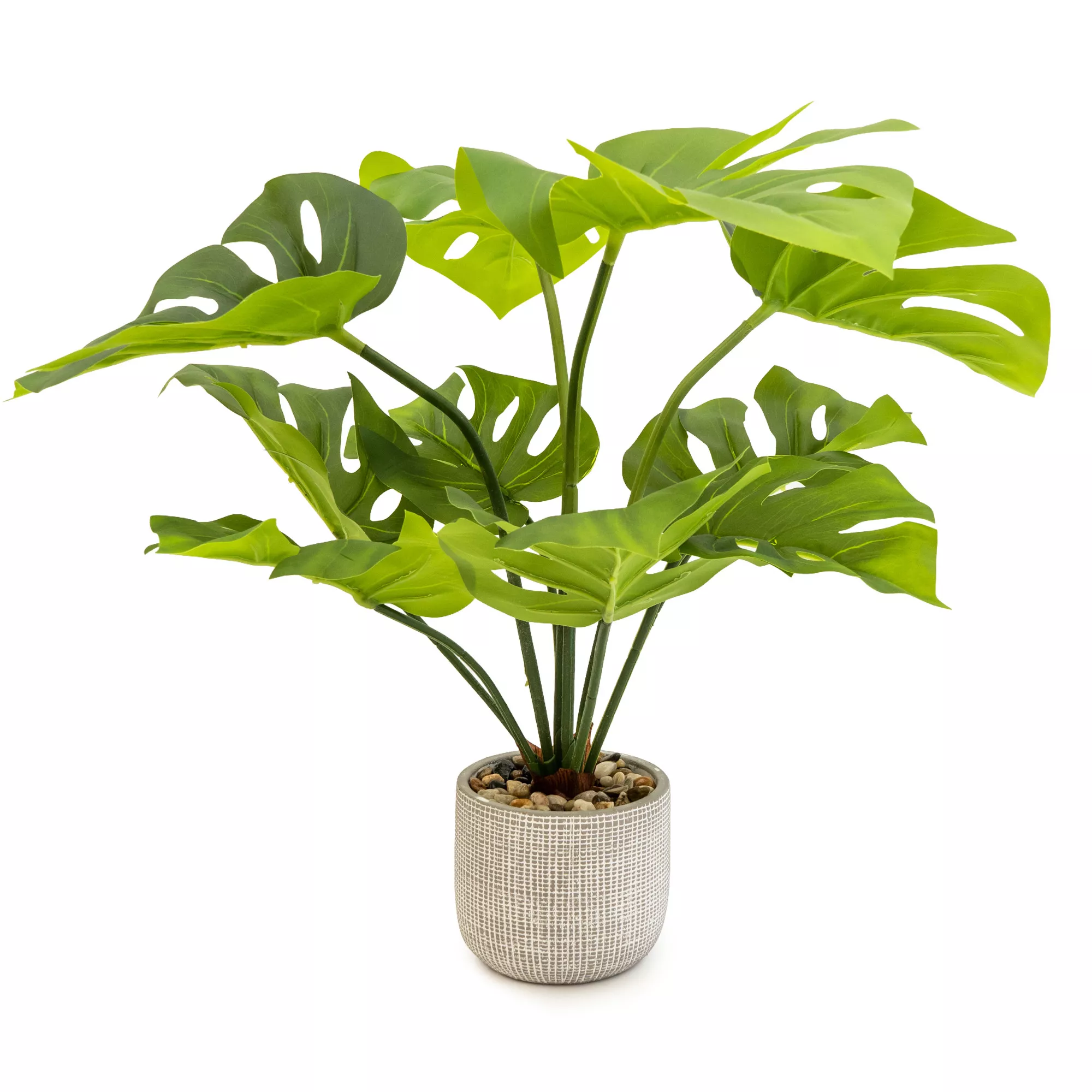 50cm Cheese Plant Artificial Plant In Grey Ceramic Pot 3 50cm Cheese Plant Artificial Plant In Grey Ceramic Pot
