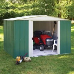 Arrow Greenvale 10x8 Apex Green & White Metal Shed -Gardens and Outdoor arrow greenvale 10x8 apex green white metal shed5013856993285 01i
