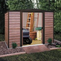 Arrow Woodvale 8x6 Apex Coffee Metal Shed -Gardens and Outdoor arrow woodvale 8x6 apex coffee metal shed5013856015215 02i