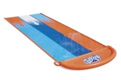 Bestway Orange & Blue Rectangular Triple Lane Slide With Sprinkler System At One End Water Slide