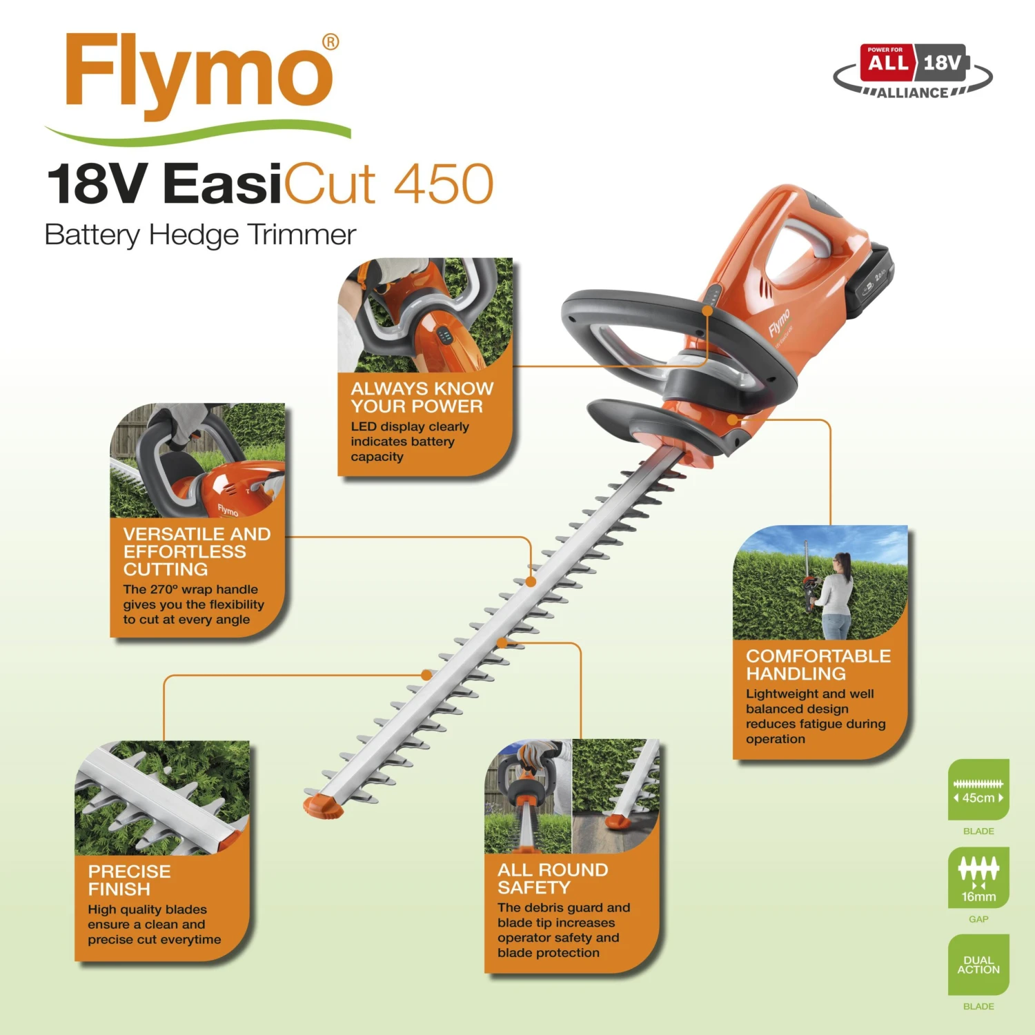 Flymo EasiCut 450 18V 450mm Cordless Hedge Trimmer 9 Flymo EasiCut 450 18V 450mm Cordless Hedge Trimmer - Image 7