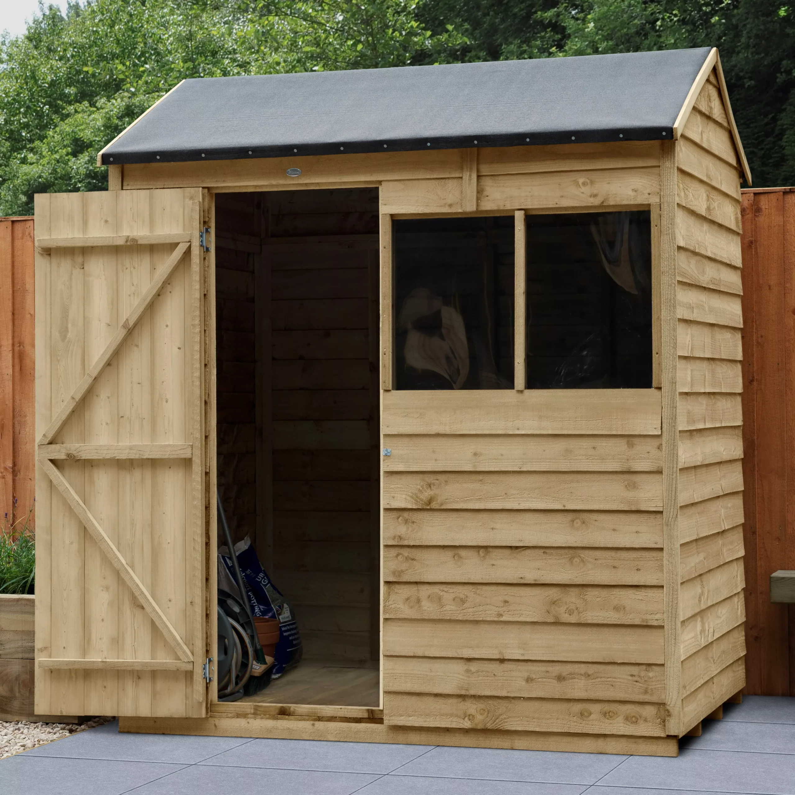 Forest Garden 6x4 Reverse Apex Pressure Treated Overlap Wooden Shed With Floor (Base Included) - Assembly Service Included 3 Forest Garden 6x4 Reverse Apex Pressure Treated Overlap Wooden Shed With Floor (Base Included) - Assembly Service Included