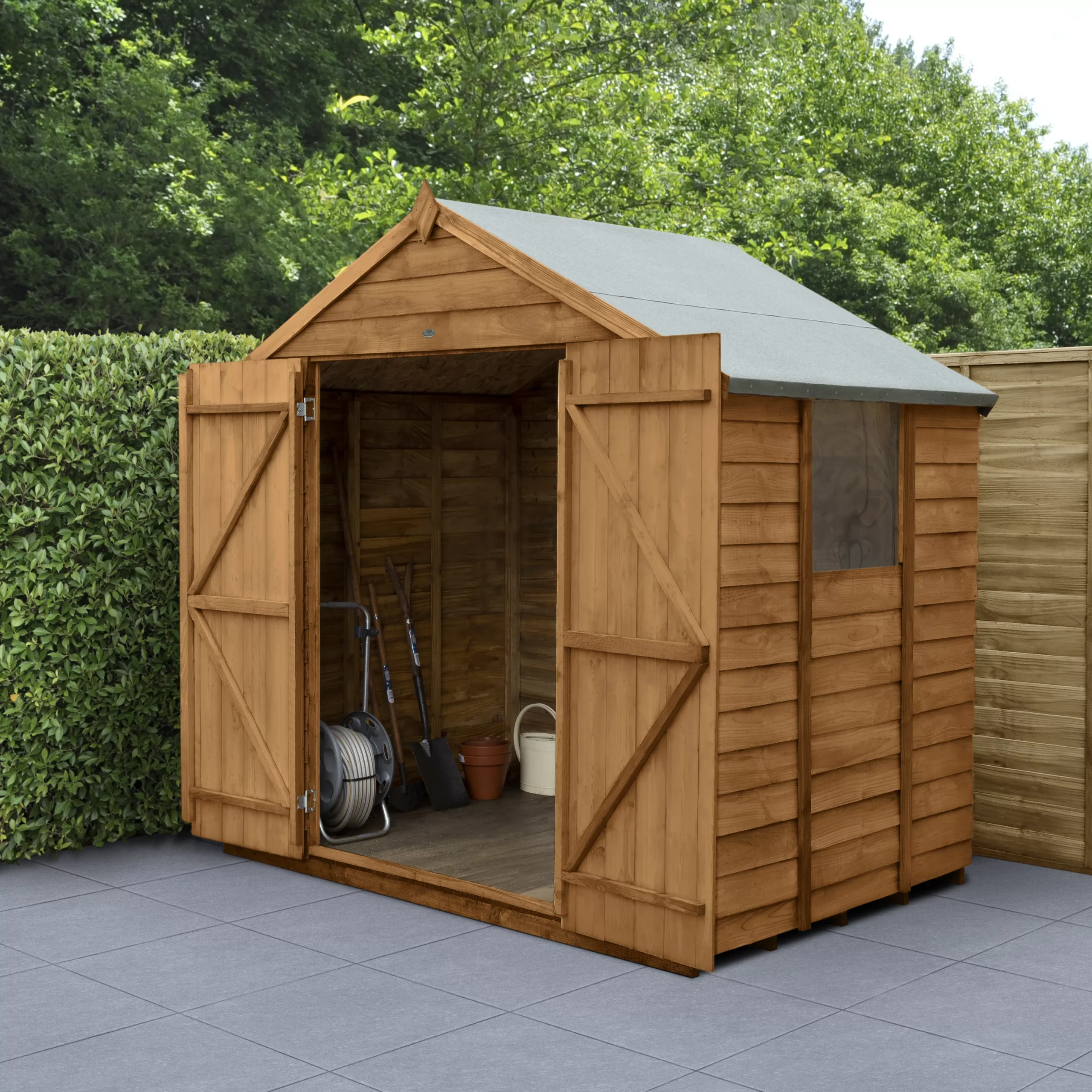 Forest Garden 7x5 Apex Dip Treated Overlap Wooden Shed With Floor - Assembly Service Included 3 Forest Garden 7x5 Apex Dip Treated Overlap Wooden Shed With Floor - Assembly Service Included