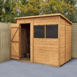Forest Garden 7x5 Ft Pent Shiplap Wooden 2 Windows Shed With Floor - Assembly Service Included