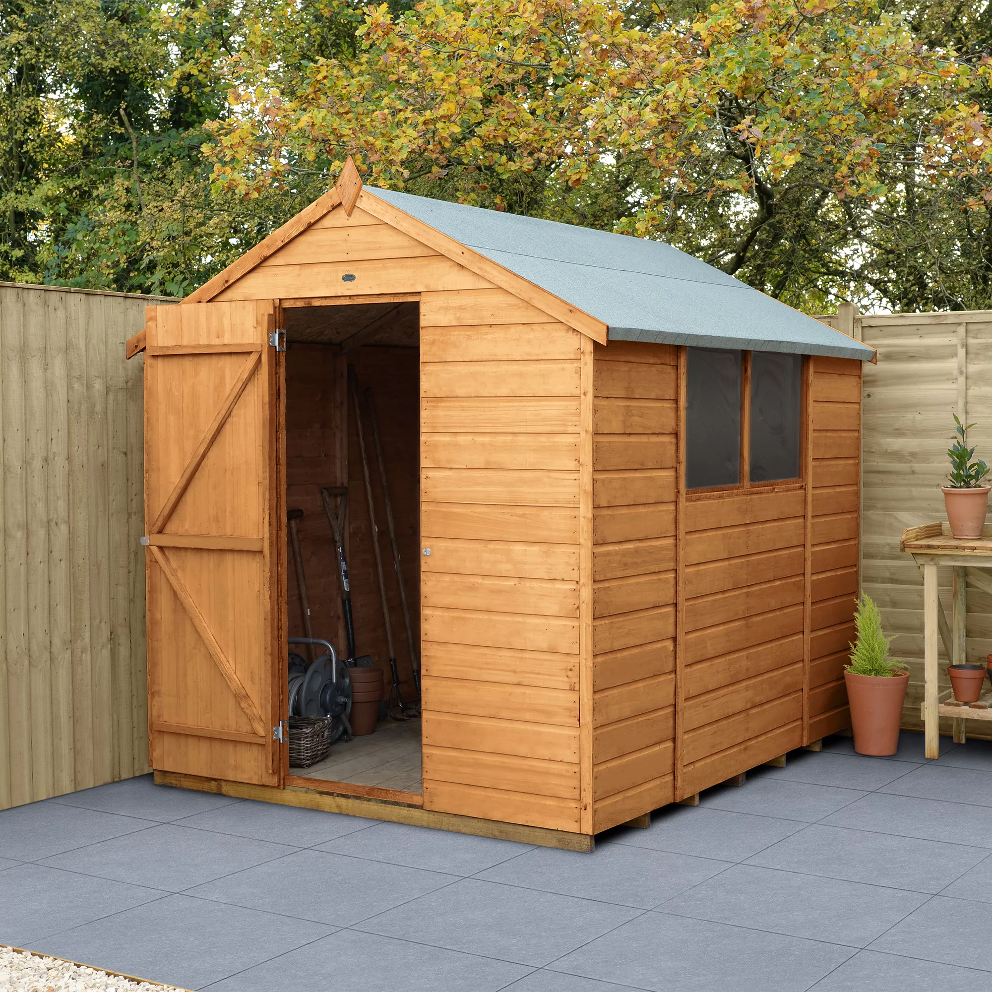 Forest Garden 8x6 Ft Apex Shiplap Wooden 2 Windows Shed With Floor (Base Included) 3 Forest Garden 8x6 Ft Apex Shiplap Wooden 2 Windows Shed With Floor (Base Included)