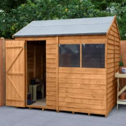 Forest Garden 8x6 Reverse Apex Dip Treated Overlap Wooden Shed With Floor (Base Included) - Assembly Service Included