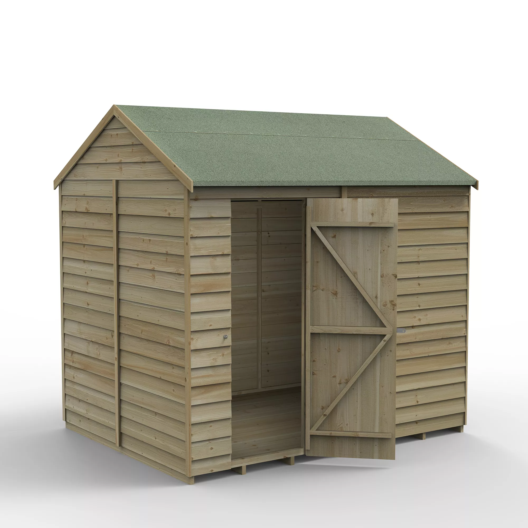 Forest Garden 8x6 Reverse Apex Pressure Treated Overlap Wooden Shed With Floor (Base Included) 3 Forest Garden 8x6 Reverse Apex Pressure Treated Overlap Wooden Shed With Floor (Base Included)