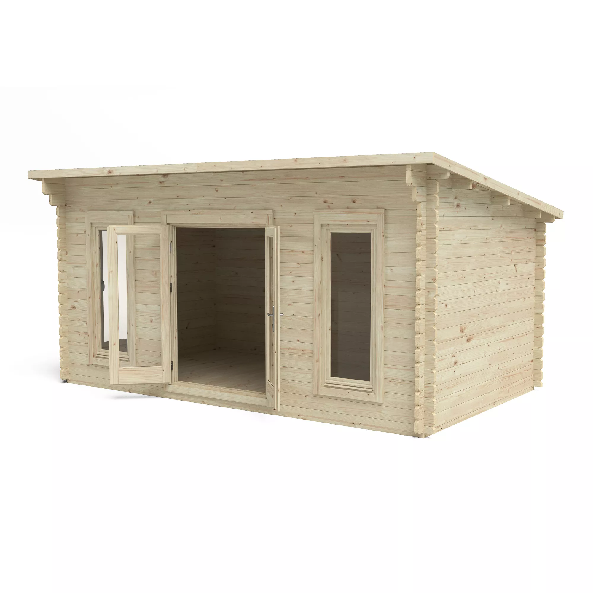 Forest Garden Elmley 5x3 Toughened Glass Pent Loglap Solid Wood Cabin With Double Door 7 Forest Garden Elmley 5x3 Toughened Glass Pent Loglap Solid Wood Cabin With Double Door - Image 5