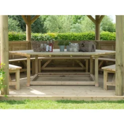 Forest Garden Furnished Cedar Roof Hexagonal Gazebo, (W)4900mm (D)4240mm (Green Cushion Included) -Gardens and Outdoor forest garden furnished cedar roof hexagonal gazebo w 4900mm d 4240mm green cushion included 5013053172612 02i