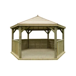Forest Garden Hexagonal Gazebo With Timber Roof, (W)4.9m (D)4.24m -Gardens and Outdoor forest garden hexagonal gazebo with timber roof w 4 9m d 4 24m5013053163443 02c bq