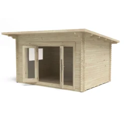 Forest Garden Melbury 4x3 Toughened Glass Pent Loglap Solid Wood Cabin With Double Door - Assembly Service Included -Gardens and Outdoor forest garden melbury 4x3 toughened glass pent loglap solid wood cabin with double door assembly service included5013053181744 04c bq