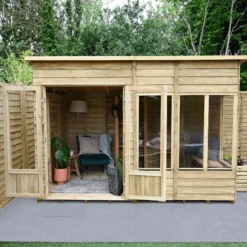 Forest Garden Oakley 10x6 Pent Overlap Solid Wood Summer House With Double Door - Assembly Service Included -Gardens and Outdoor forest garden oakley 10x6 pent overlap solid wood summer house with double door assembly service included5013053188682 03i bq