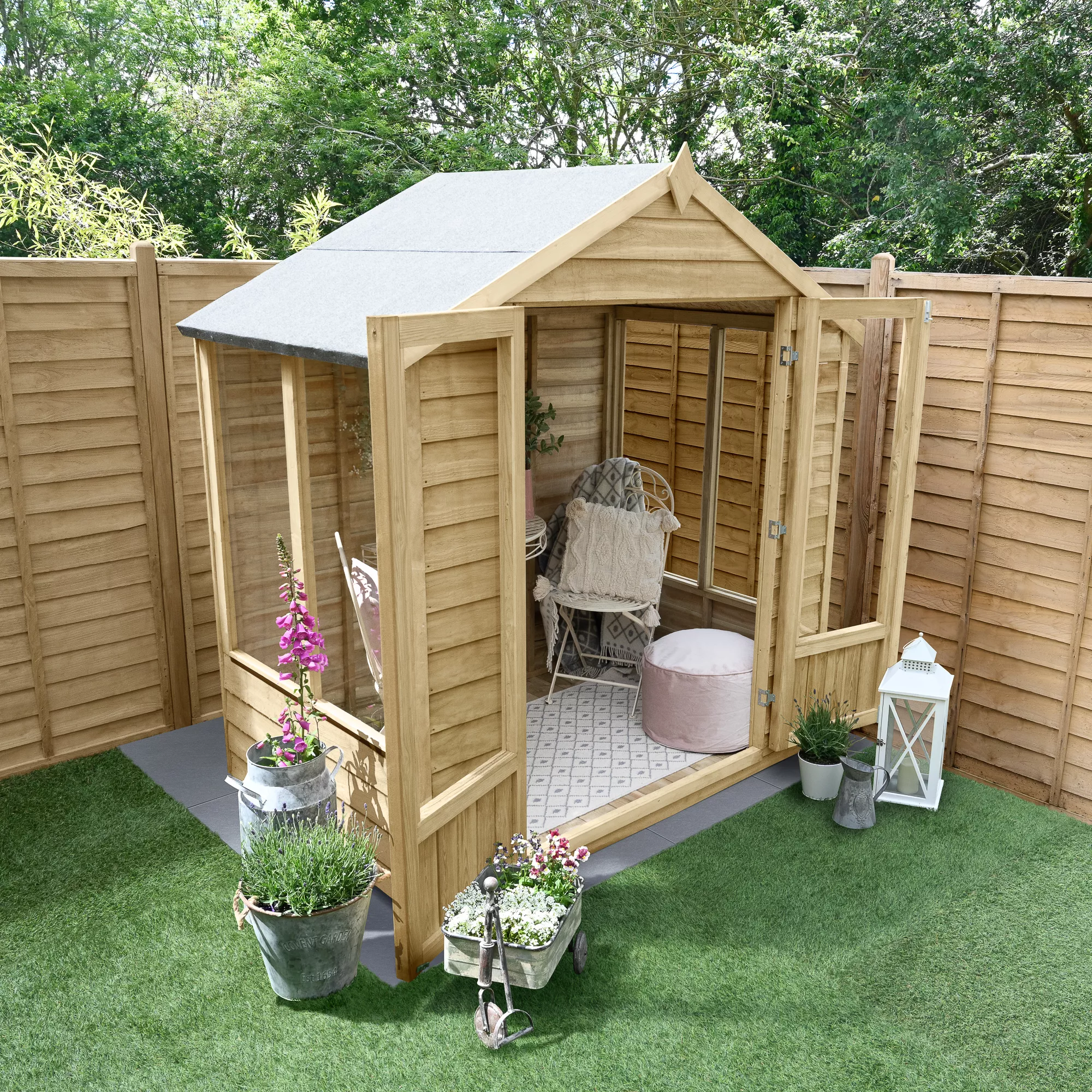 Forest Garden Oakley 6x4 Apex Overlap Solid Wood Summer House With Double Door (Base Included) - Assembly Service Included 6 Forest Garden Oakley 6x4 Apex Overlap Solid Wood Summer House With Double Door (Base Included) - Assembly Service Included - Image 4