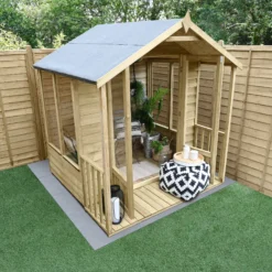 Forest Garden Oakley 6x6 Apex Overlap Solid Wood Summer House With Double Door - Assembly Service Included -Gardens and Outdoor forest garden oakley 6x6 apex overlap solid wood summer house with double door assembly service included5013053188491 03i bq