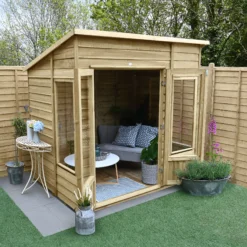 Forest Garden Oakley 7x5 Pent Overlap Solid Wood Summer House With Double Door - Assembly Service Included -Gardens and Outdoor forest garden oakley 7x5 pent overlap solid wood summer house with double door assembly service included5013053188514 02i bq