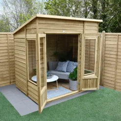Forest Garden Oakley 7x5 Pent Overlap Solid Wood Summer House With Double Door -Gardens and Outdoor forest garden oakley 7x5 pent overlap solid wood summer house with double door5013053188507 03i bq
