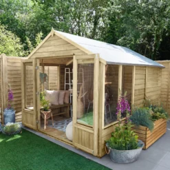 Forest Garden Oakley 8x10 Apex Overlap Solid Wood Summer House With Double Door - Assembly Service Included -Gardens and Outdoor forest garden oakley 8x10 apex overlap solid wood summer house with double door assembly service included5013053188781 02i bq