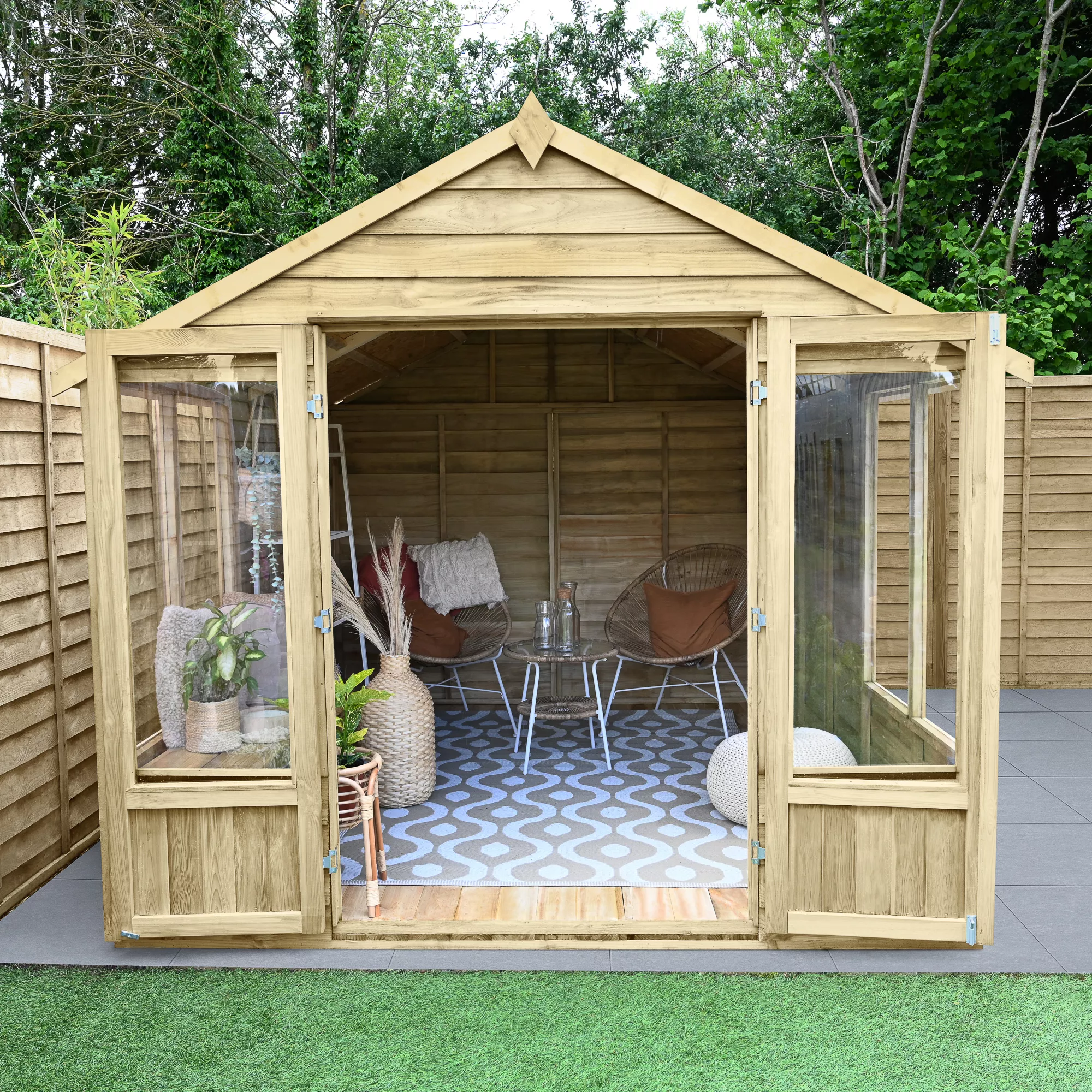 Forest Garden Oakley 8x10 Apex Overlap Solid Wood Summer House With Double Door (Base Included) 3 Forest Garden Oakley 8x10 Apex Overlap Solid Wood Summer House With Double Door (Base Included)
