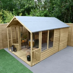 Forest Garden Oakley 8x12 Apex Overlap Solid Wood Summer House With Double Door (Base Included) -Gardens and Outdoor forest garden oakley 8x12 apex overlap solid wood summer house with double door base included 5013053188842 03i bq