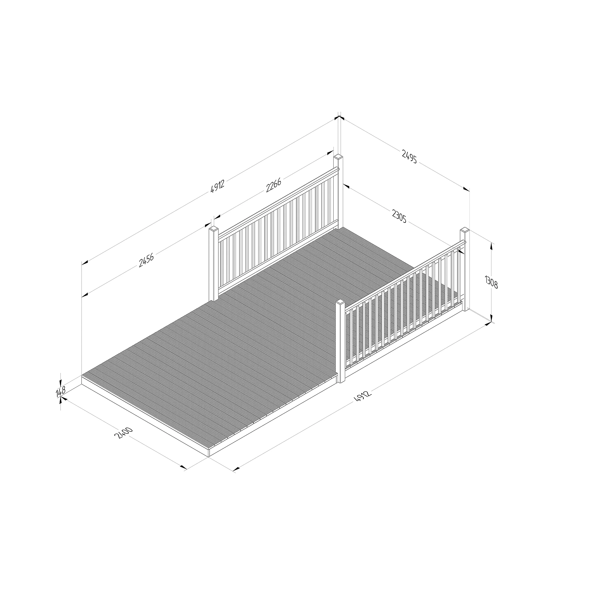 Forest Garden Softwood Decking Kit,, X4 Post X2 Balustrade (L) 1.31m X (W) 4.91m 4 Forest Garden Softwood Decking Kit,, X4 Post X2 Balustrade (L) 1.31m X (W) 4.91m - Image 2