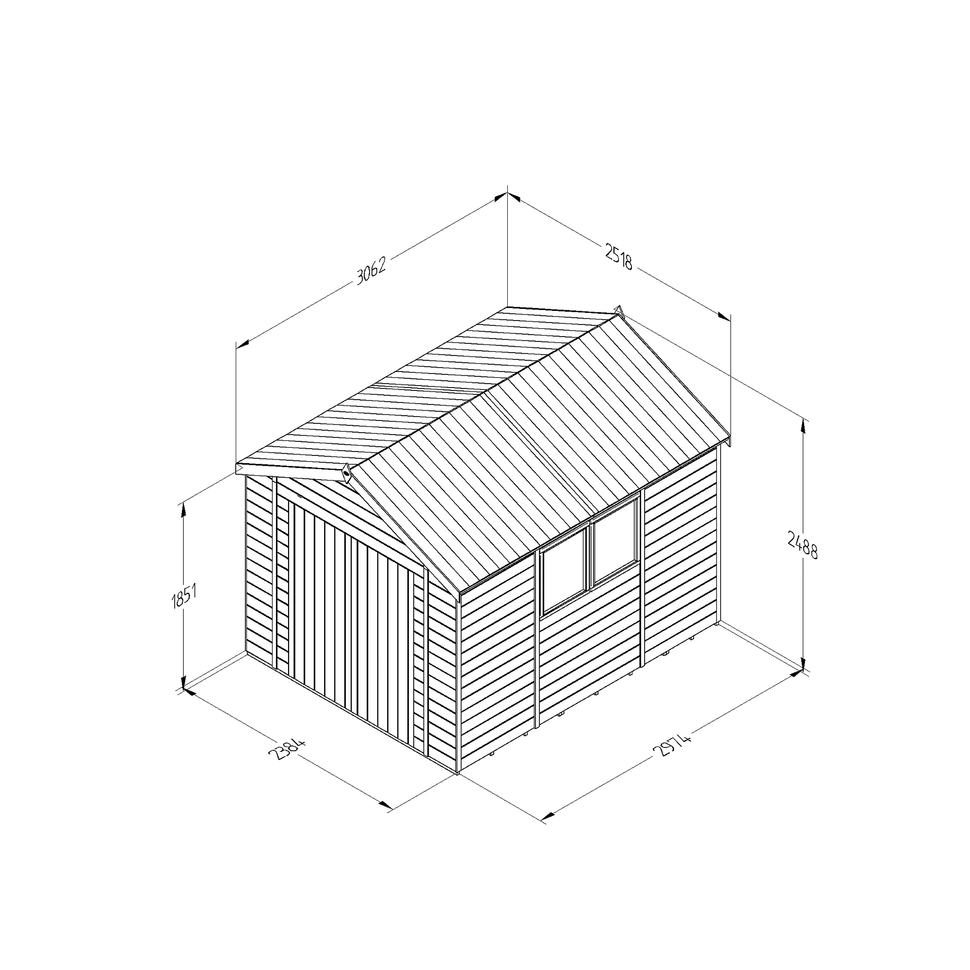 Forest Garden Timberdale 10x8 Ft Apex Tongue & Groove Wooden Shed With Floor (Base Included) 5 Forest Garden Timberdale 10x8 Ft Apex Tongue & Groove Wooden Shed With Floor (Base Included) - Image 3