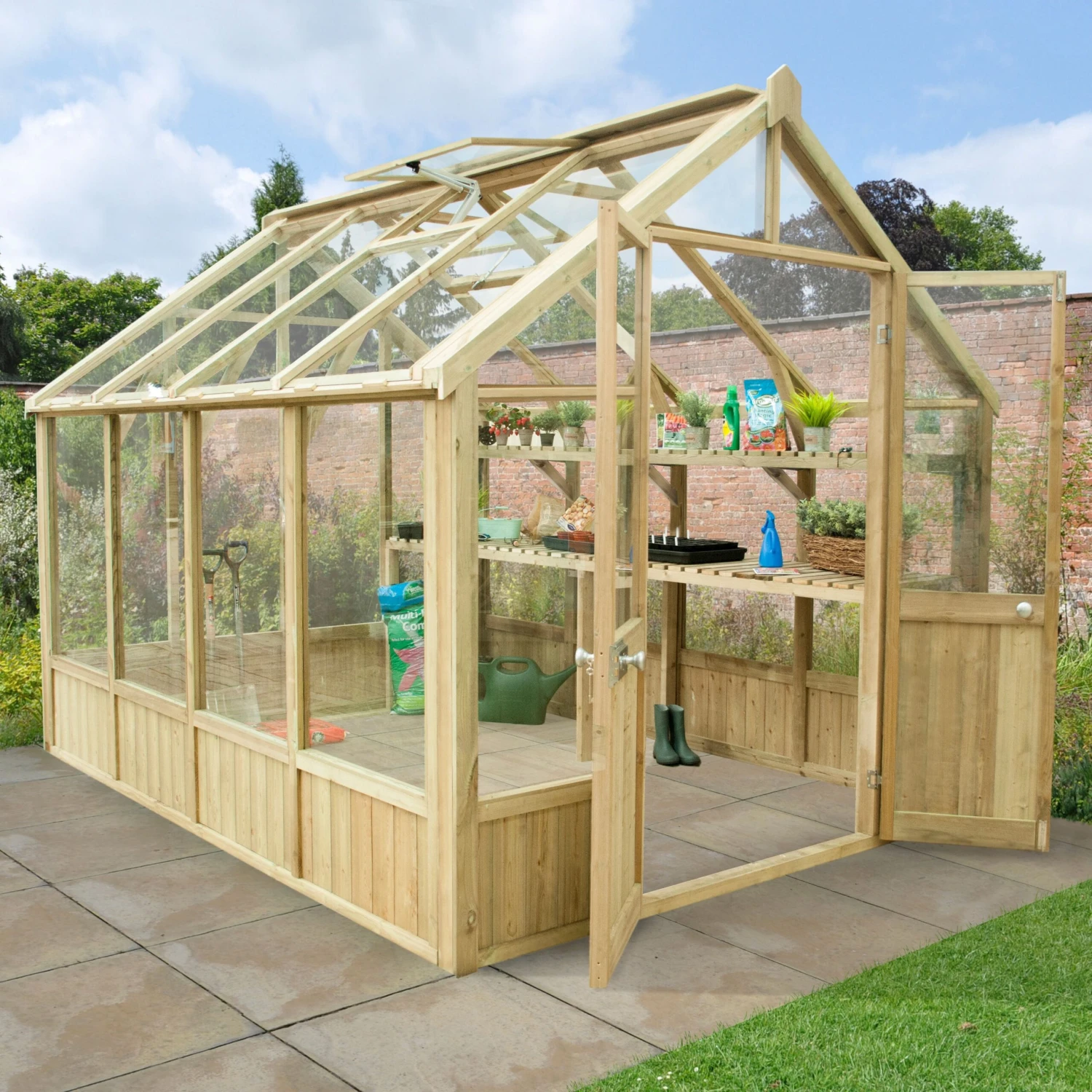 Forest Garden Vale Natural Timber 10x8 Greenhouse 4 Forest Garden Vale Natural Timber 10x8 Greenhouse - Image 2