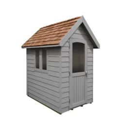 Forest Retreat 6X4 Apex Pressure Treated Overlap Grey Shed With Floor - Assembly Service Included -Gardens and Outdoor forest retreat 6x4 apex pressure treated overlap grey shed with floor assembly service included5013053176504 01c bq