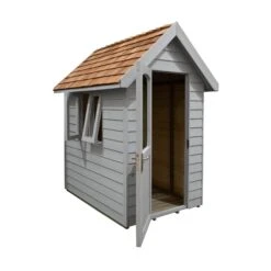 Forest Retreat 6X4 Apex Pressure Treated Overlap Grey Shed With Floor - Assembly Service Included -Gardens and Outdoor forest retreat 6x4 apex pressure treated overlap grey shed with floor assembly service included5013053176504 02c bq