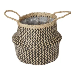 GoodHome Black Seagrass Herringbone Circular Plant Pot (Dia)21cm