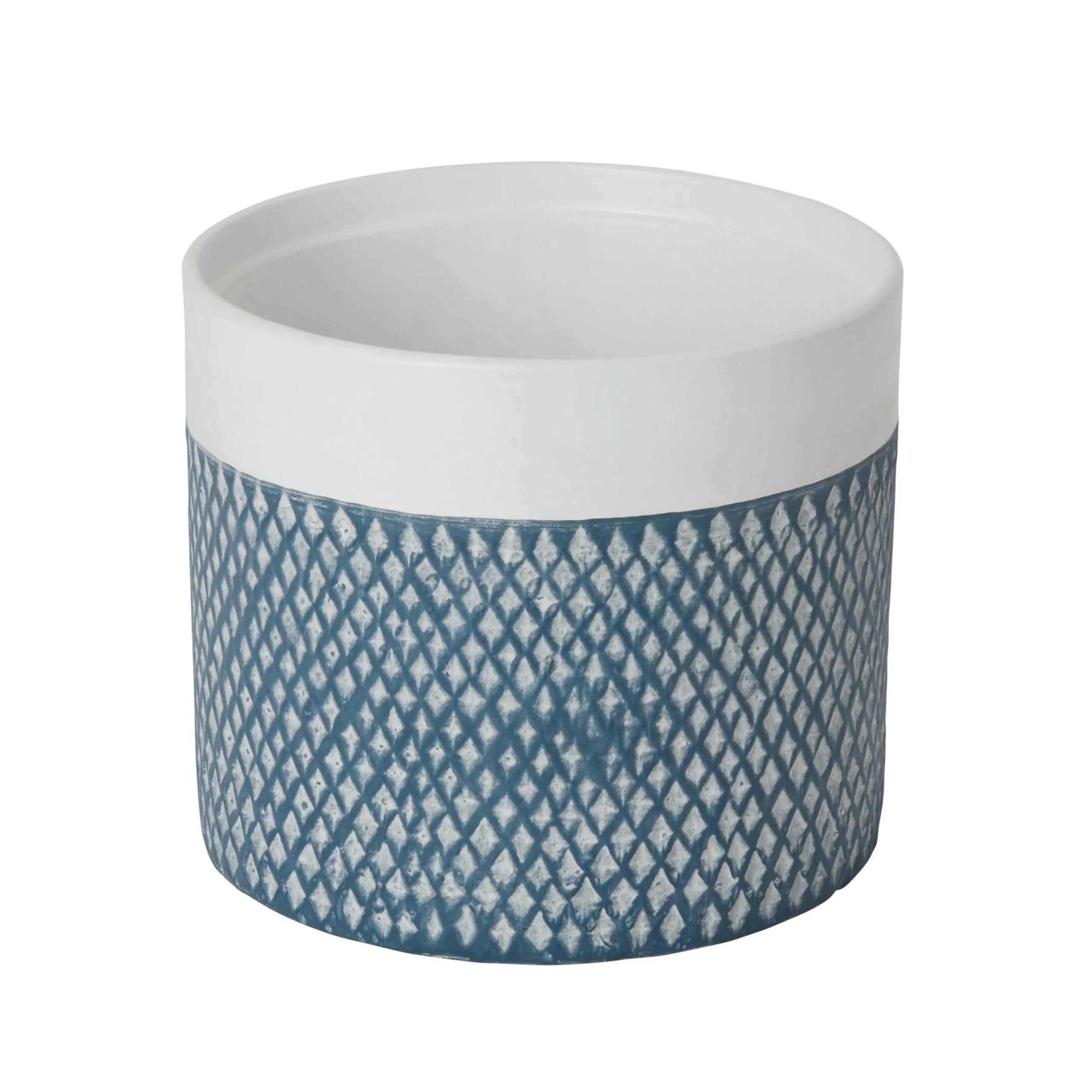GoodHome Blue Coral Clay Diamond Design Round Plant Pot (Dia)19.2cm 3 GoodHome Blue Coral Clay Diamond Design Round Plant Pot (Dia)19.2cm