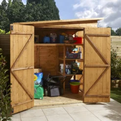 GoodHome Clapperton 6x4 Ft Pent Shiplap Wooden 2 Door Shed With Floor (Base Included) - Assembly Service Included -Gardens and Outdoor goodhome clapperton 6x4 ft pent shiplap wooden 2 door shed with floor base included assembly service included5059340270166 09i