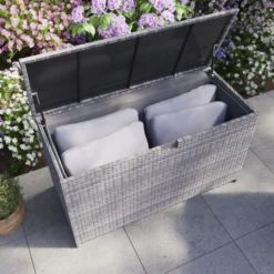 GoodHome Hamilton Steeple Grey Rattan Effect Storage Box (W) 125cm X (D) 55cm 25 GoodHome Hamilton Steeple Grey Rattan Effect Storage Box (W) 125cm X (D) 55cm -Gardens and Outdoor goodhome hamilton steeple grey rattan effect storage box w 125cm x d 55cm5059340677392 01i