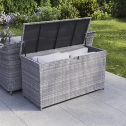 GoodHome Hamilton Steeple Grey Rattan Effect Storage Box (W) 180cm X (D) 65cm -Gardens and Outdoor goodhome hamilton steeple grey rattan effect storage box w 180cm x d 65cm5059340677415 02i