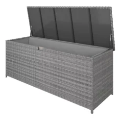 GoodHome Hamilton Steeple Grey Rattan Effect Storage Box (W) 180cm X (D) 65cm -Gardens and Outdoor goodhome hamilton steeple grey rattan effect storage box w 180cm x d 65cm5059340677415 21c
