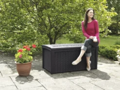 Keter Borneo Rattan Effect Plastic Garden Storage Box -Gardens and Outdoor keter borneo rattan effect plastic garden storage box7290103669065 05bq
