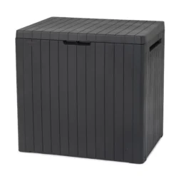 Keter City Box Graphite Wood Effect Flat Garden Storage 113L