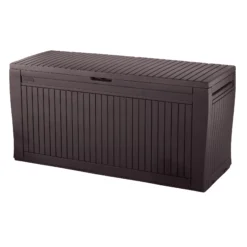 Keter Comfy Wood Effect Plastic Garden Storage Box 270L -Gardens and Outdoor keter comfy wood effect plastic garden storage box 270l7290106930179 02bq