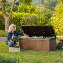 Keter Darwin Wood Effect 5x2 Garden Storage Bench Box 380L -Gardens and Outdoor keter darwin wood effect 5x2 garden storage bench box 380l7290112636225 01i bq