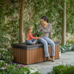 Keter Darwin Wood Effect 5x2 Garden Storage Bench Box 380L -Gardens and Outdoor keter darwin wood effect 5x2 garden storage bench box 380l7290112636225 02i bq