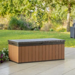 Keter Darwin Wood Effect 5x2 Garden Storage Bench Box 380L -Gardens and Outdoor keter darwin wood effect 5x2 garden storage bench box 380l7290112636225 03i bq
