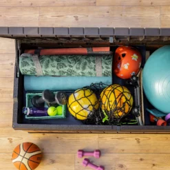 Keter Darwin Wood Effect 5x2 Garden Storage Bench Box 380L -Gardens and Outdoor keter darwin wood effect 5x2 garden storage bench box 380l7290112636225 04i bq