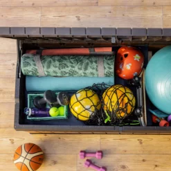 Keter Darwin Wood Effect 5x2 Garden Storage Bench Box 570L -Gardens and Outdoor keter darwin wood effect 5x2 garden storage bench box 570l7290112636263 04i bq