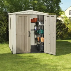 Keter Factor 6x6 Apex Beige Plastic Shed With Floor -Gardens and Outdoor keter factor 6x6 apex beige plastic shed with floor7290103664930 04bq