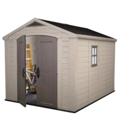 Keter Factor 8x11 Ft Apex Beige Plastic 2 Door Shed With Floor (Base Included) -Gardens and Outdoor keter factor 8x11 ft apex beige plastic 2 door shed with floor base included 7290103664961 02c bq