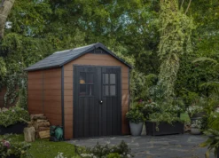 Keter Newton 7.5x9 Apex Tongue & Groove Plastic Shed With Floor -Gardens and Outdoor keter newton 7 5x9 apex tongue groove plastic shed with floor7290112631671 01i bq