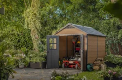 Keter Newton 7.5x9 Apex Tongue & Groove Plastic Shed With Floor -Gardens and Outdoor keter newton 7 5x9 apex tongue groove plastic shed with floor7290112631671 03i bq