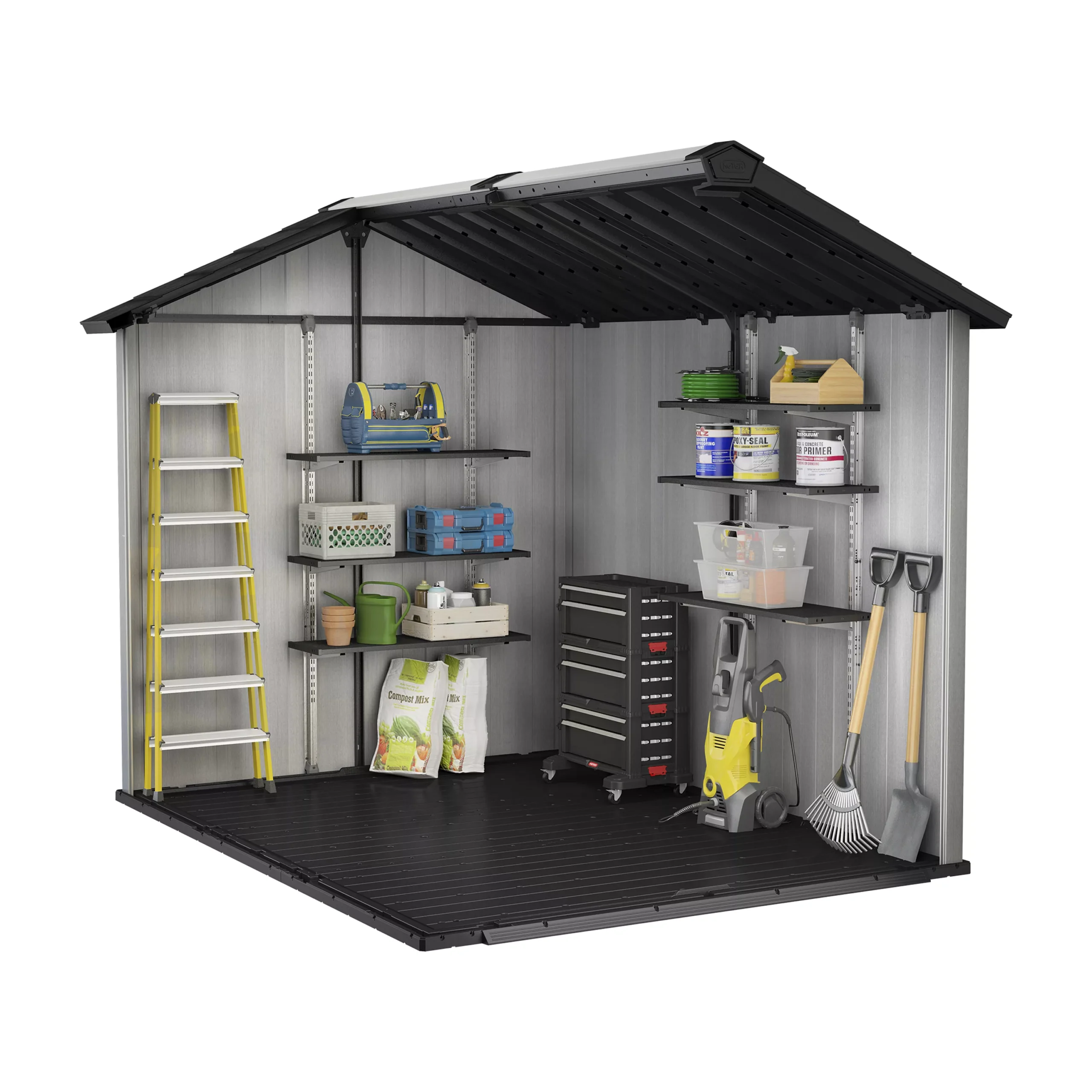 Keter Oakland 7.5x9 Apex Grey Plastic Shed With Floor 5 Keter Oakland 7.5x9 Apex Grey Plastic Shed With Floor - Image 3