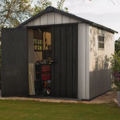 Keter Oakland Apex Anthracite Grey Plastic 2 Door 2 Windows Shed With Floor -Gardens and Outdoor keter oakland apex anthracite grey plastic 2 door 2 windows shed with floor7290106928459 21i bq